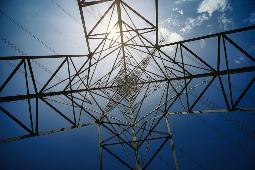 looking up an electrical tower