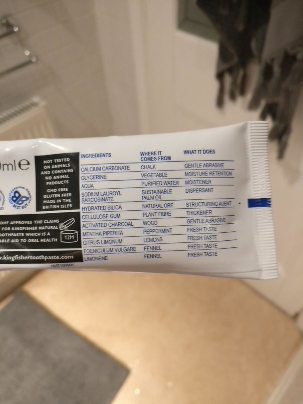 Toothpaste with details of ingredients