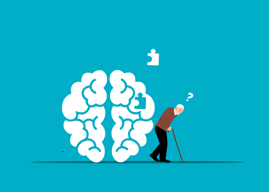 man walking by brain with missing piece