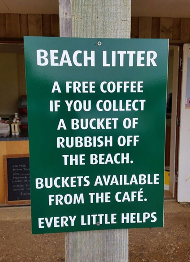 Free coffee in exchange for rubbish