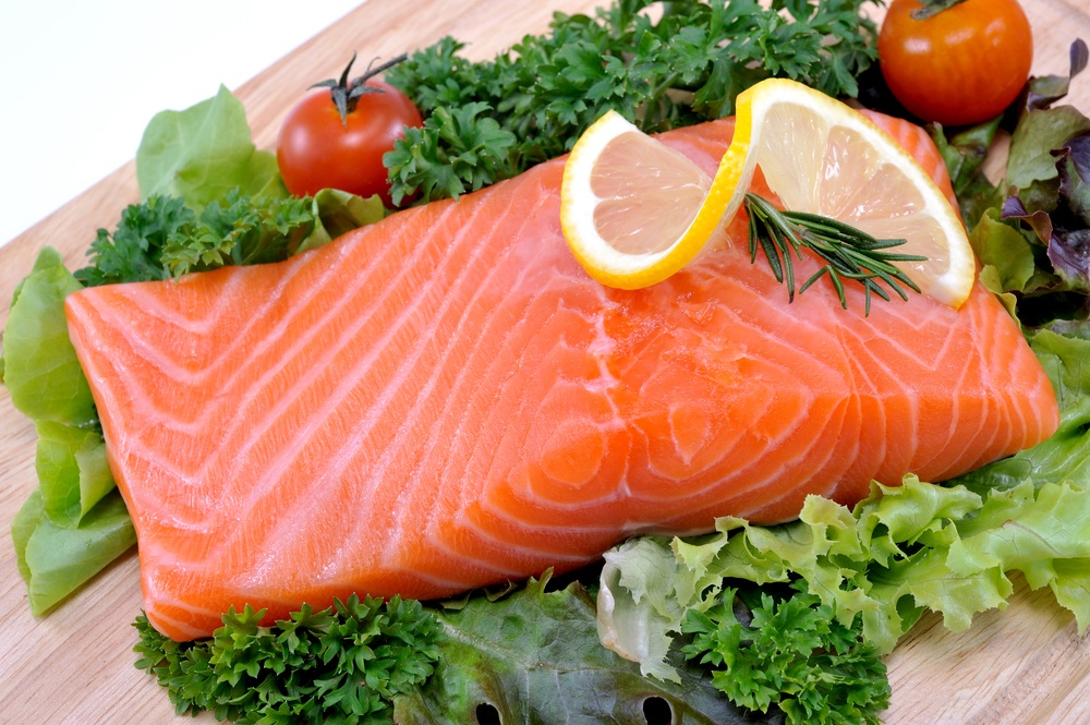Fresh salmon with vegetables,