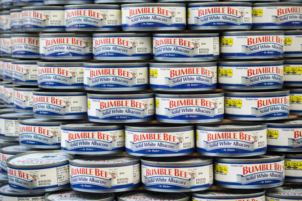New York NY/USA-November 4, 2016 A display of canned Bumble Bee solid white albacore tuna in New York
