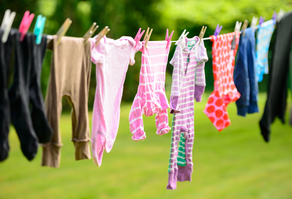 Clothes hanging on line in garden

