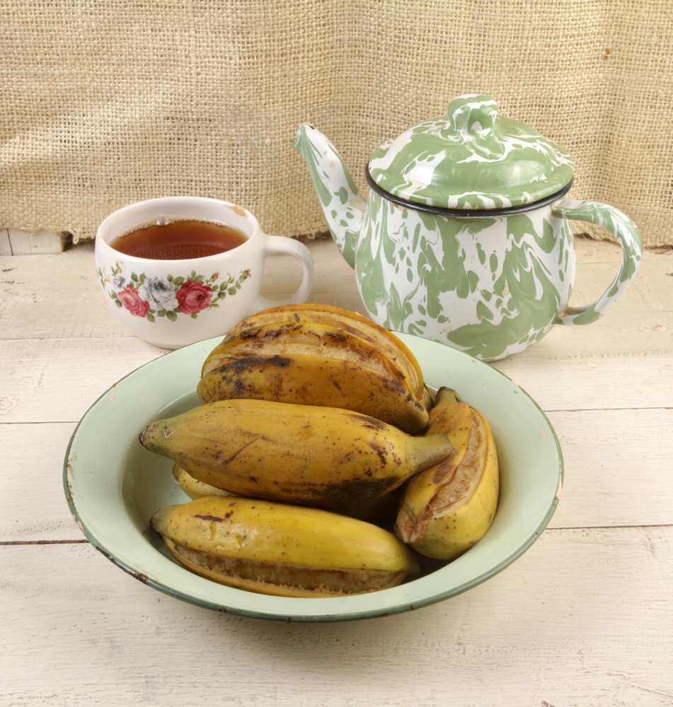 closeup, boiled banana on the table