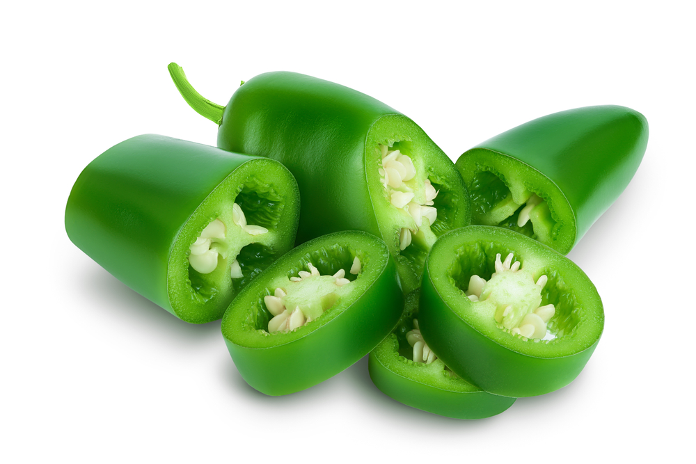 jalapeno peppers isolated on white background. Green chili pepper with clipping path and full depth of field.