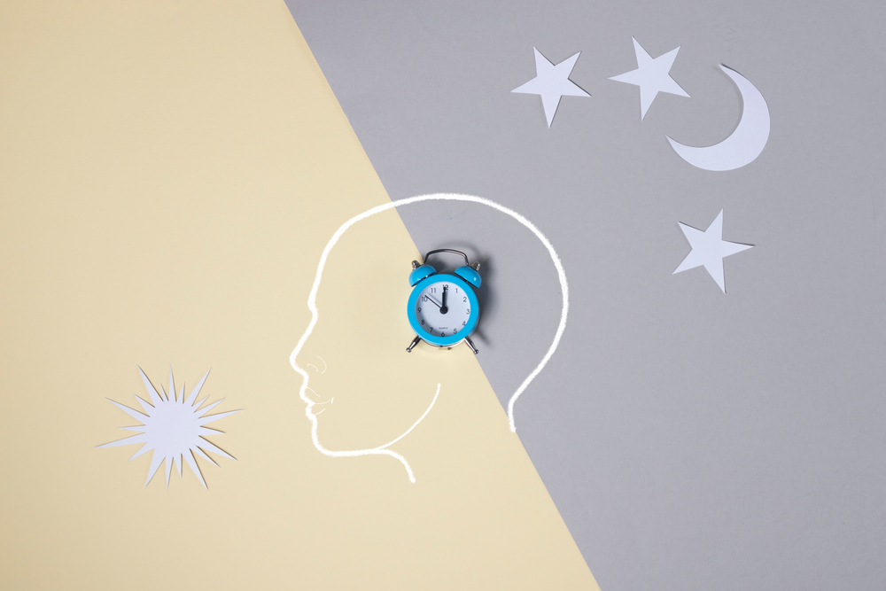 the concept of cercadian rhythms, insomnia, good healthy sleep. in gray and yellow colors.