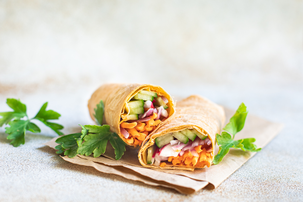 vegetable shawarma doner kebab pita bread filling vegetables dish on the table healthy meal snack copy space food background top view keto or paleo diet veggie vegan or vegetarian food