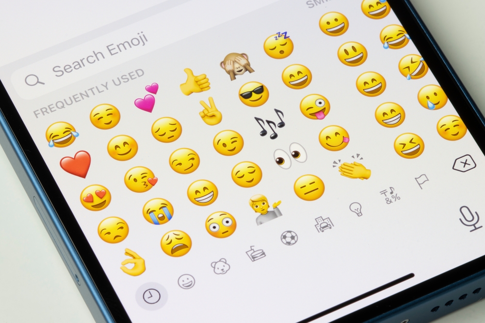 Portland, OR, USA - Jan 19, 2022: Emojis sorted by usage frequency are seen in the iMessage app on an iPhone.