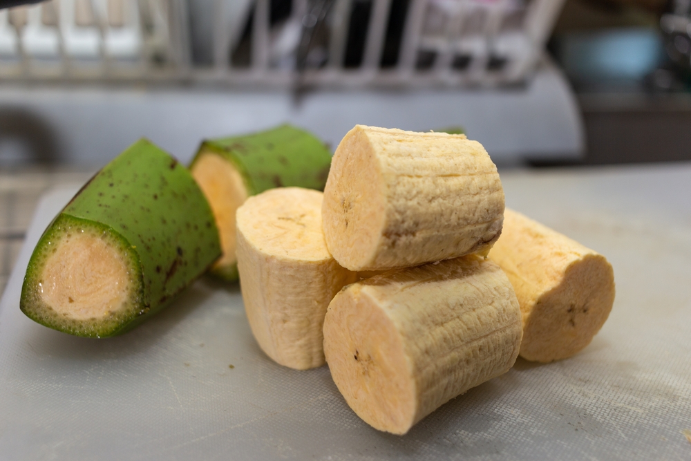 green banana cut into pieces
