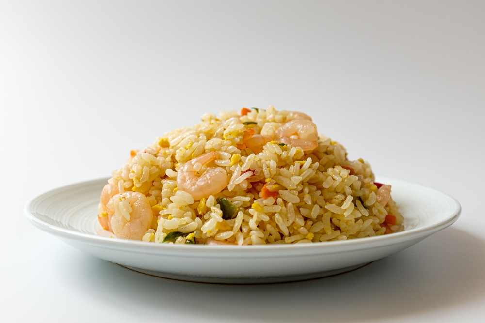 Shrimp fried rice on white background
