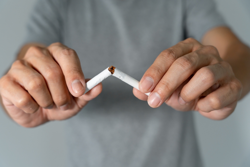 No smoking. Man stop smoke, refuse, reject, break take cigarette, say no. quit smoking for health. world tobacco day. drugs, Lung Cancer, emphysema , Pulmonary disease, narcotic, nicotine effect