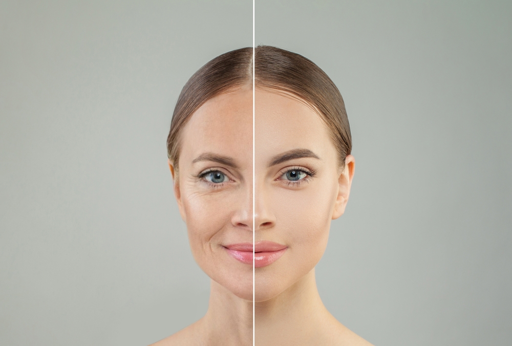 Old and young woman on white background
