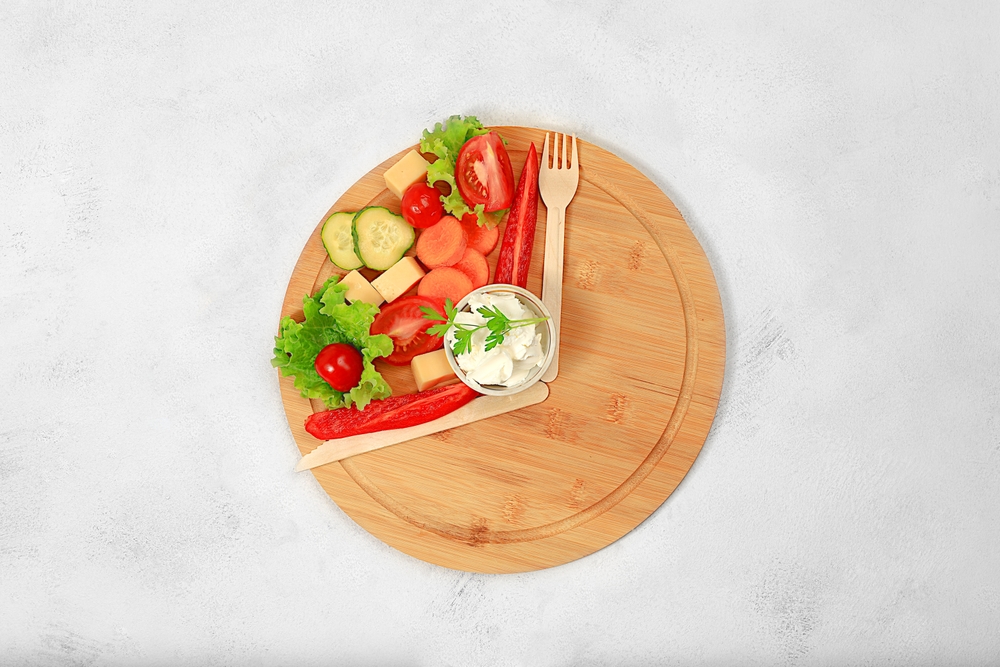 Diet concept and intermittent fasting. Healthy breakfast with ingredients from organic products for weight loss, healthy lifestyle. selective focus