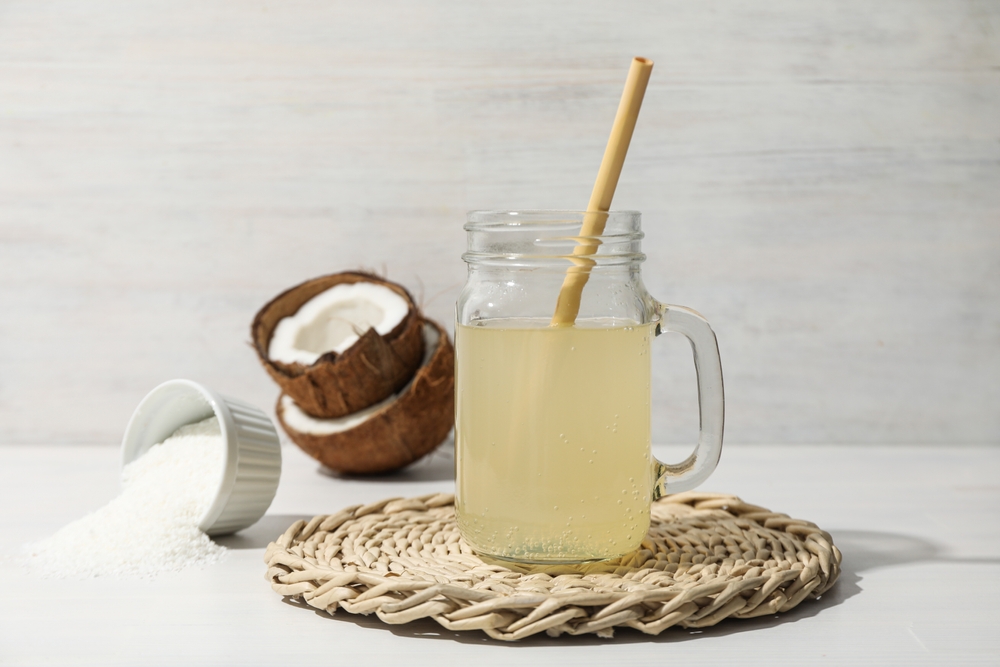 Coconut water, concept of tasty and natural coconut drink