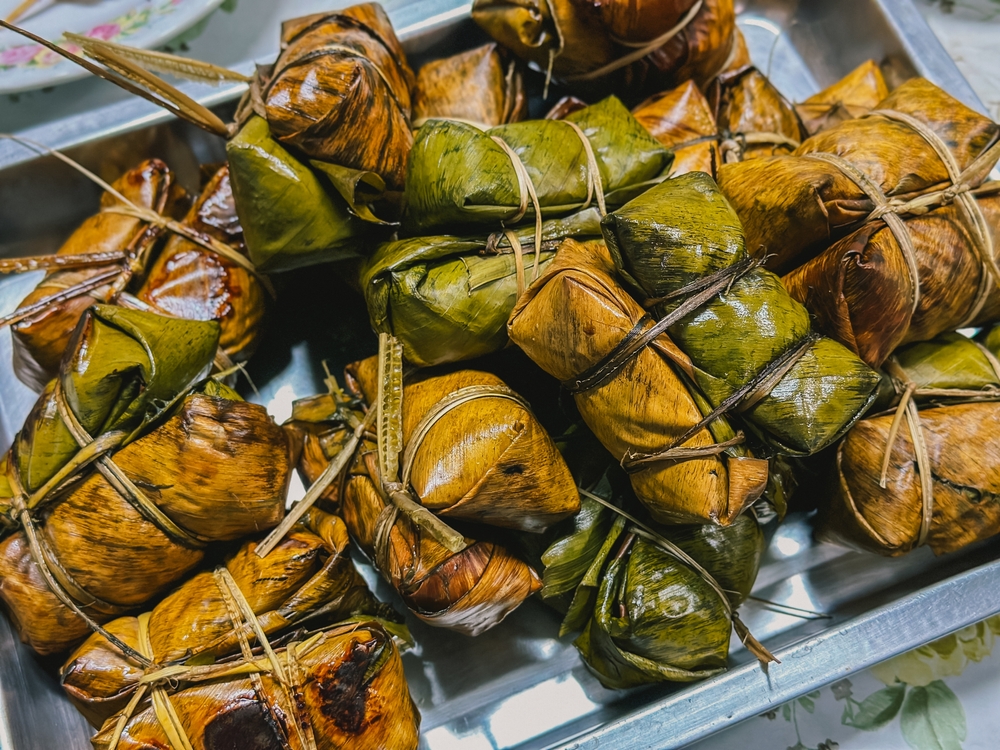 Coconut Sticky Rice and Banana wrapped with Banana Leaf