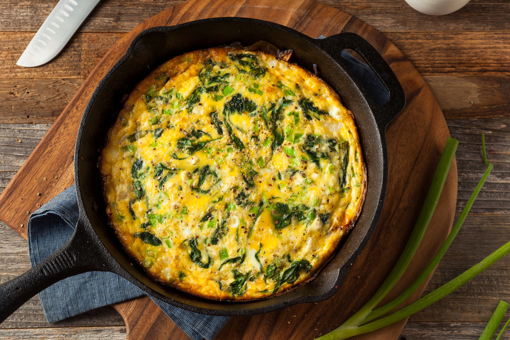 Homemade Spinach and Feta Fritatta in a Skillet