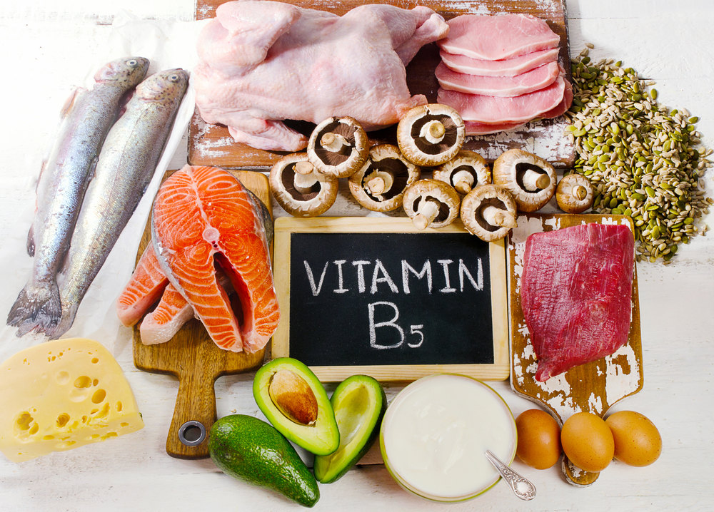 Foods Highest in Vitamin B5 (Pantothenic Acid). Healthy food concept. Top view