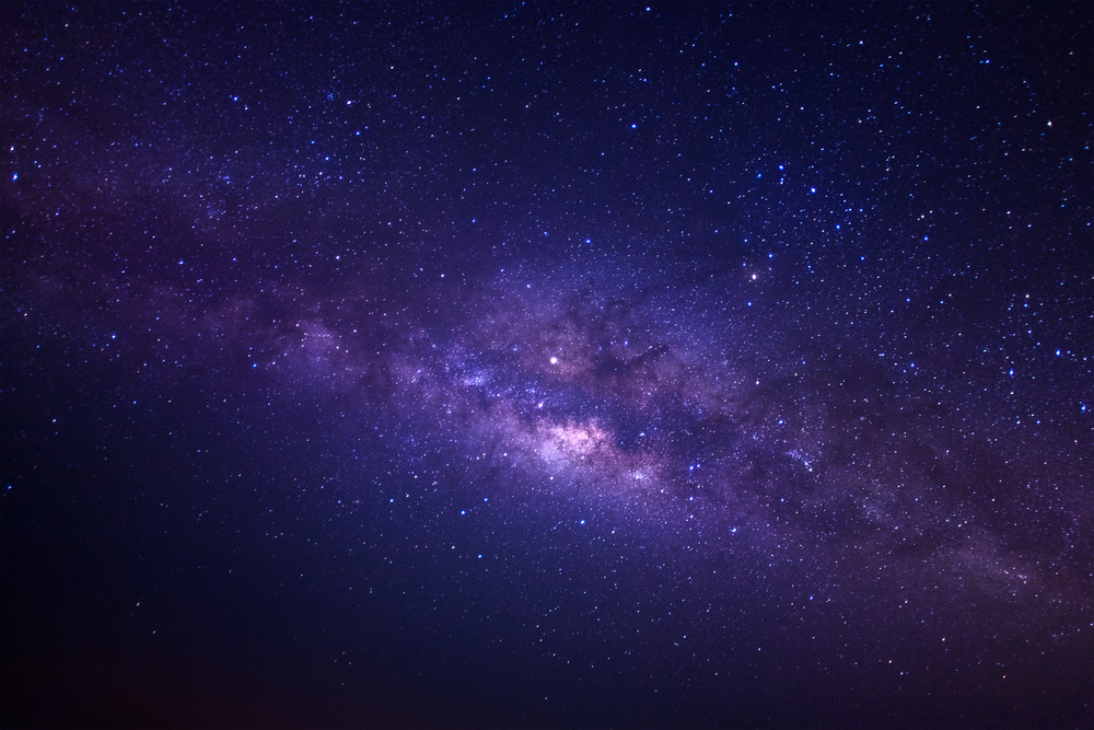 Milky way galaxy with stars and space dust in the universe, Long exposure photograph, with grain.
