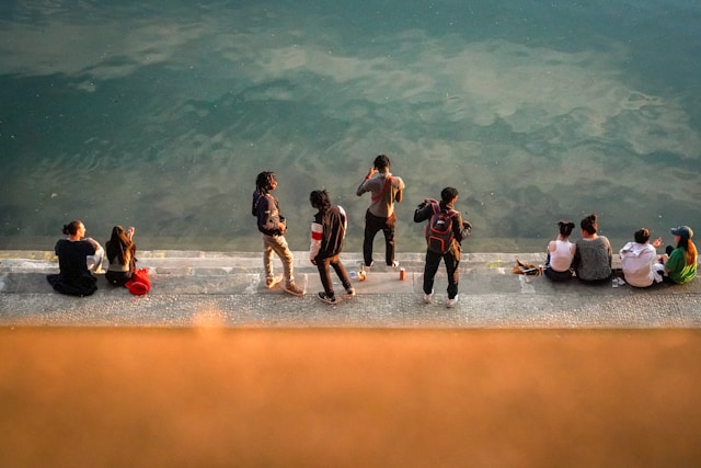 group of people by the beach 