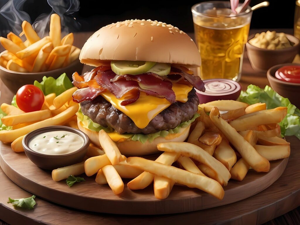 
Burgers, Restaurant, French fries, junk food