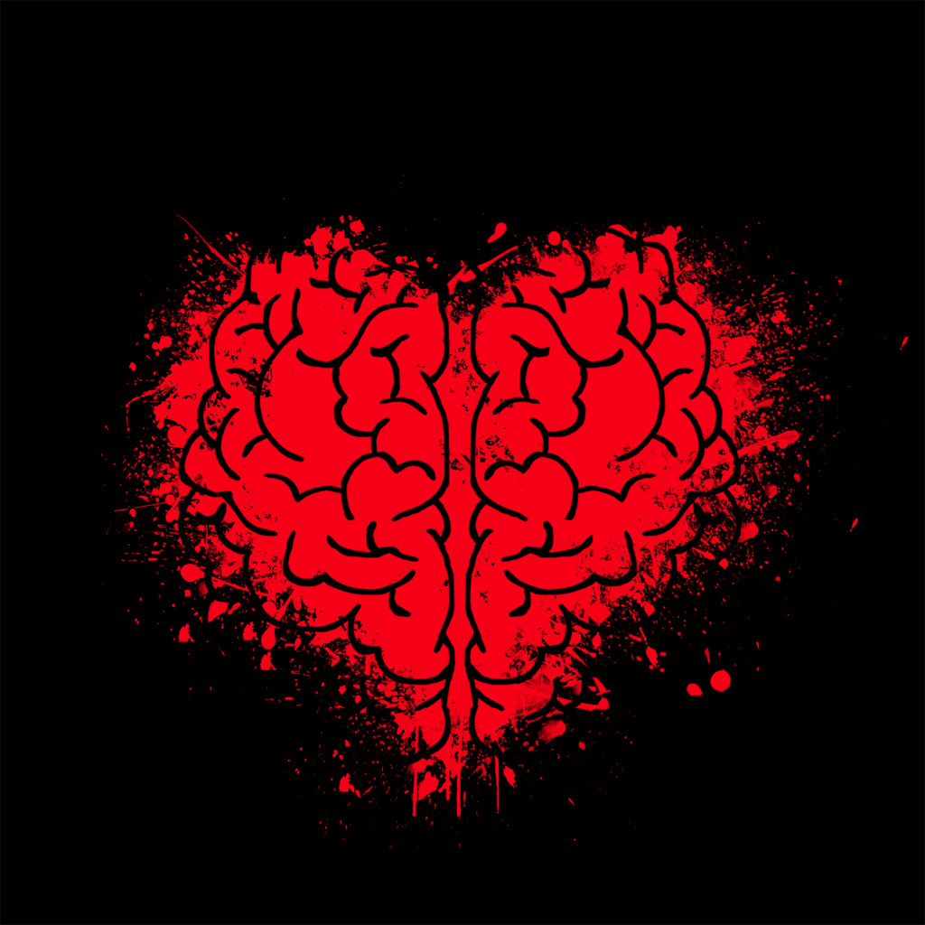 Black and red image of a brain n a heart shape