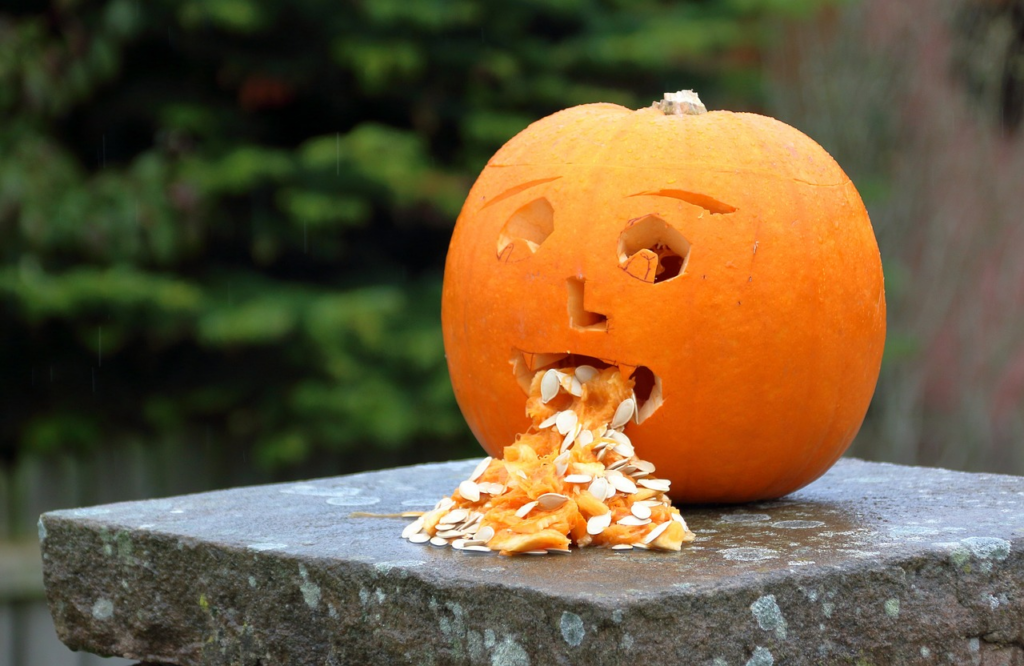 a cleverly carved pumpkin
