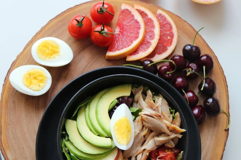 healthy food in a bowl and platter