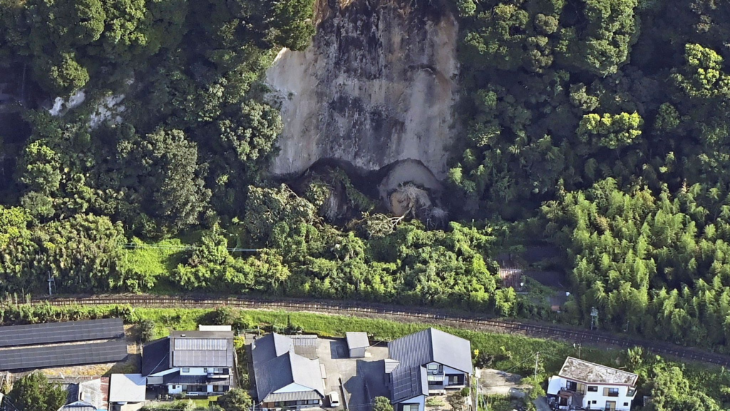 A landslide in Shibushi in southern Japan following the powerful earthquake.