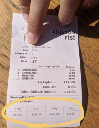 restaurant bill