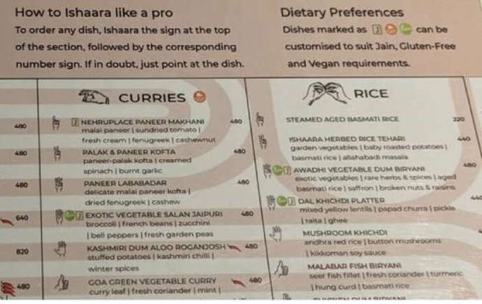 sign language menu
