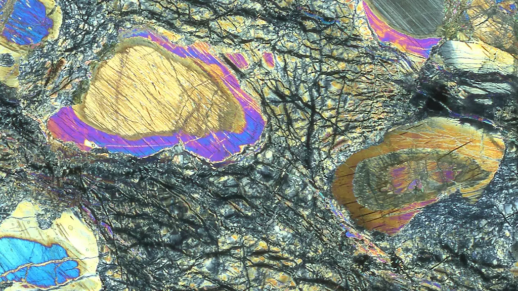 A sample of the rock examined under the microscope.