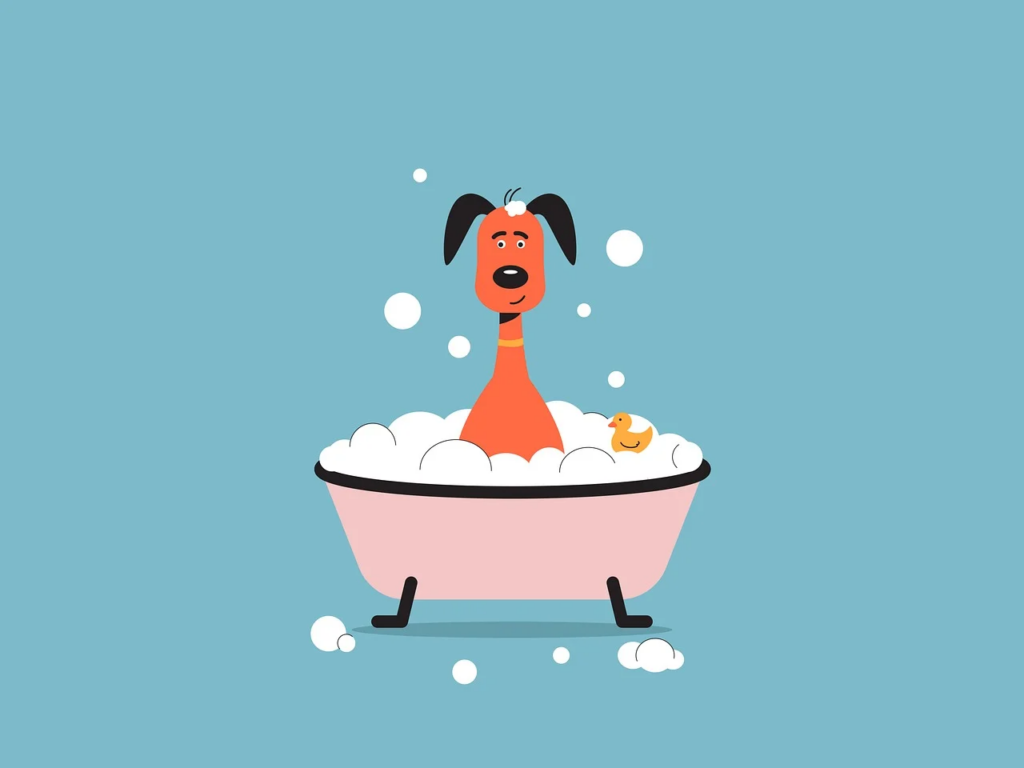 dog in a bubble bath