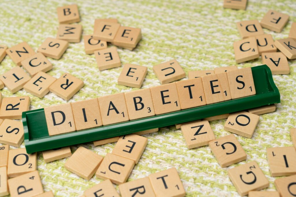 Diabetes and the word diabetes on a green background

