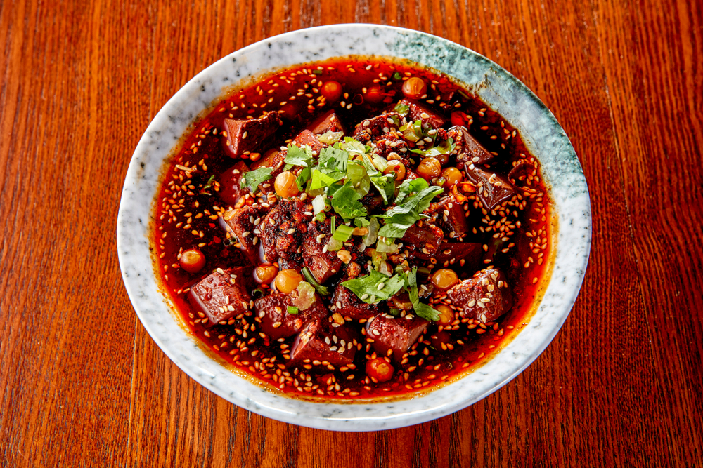 Chinese food spicy duck blood