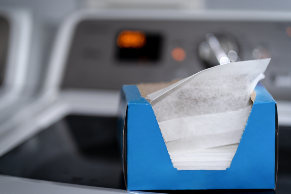 Dryer Sheets used for laundry static removal and cleaning hacks. Also freshens laundry.