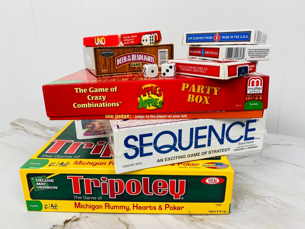 Lancaster Ohio USA: March 2023- A stack of popular board games in the US.
