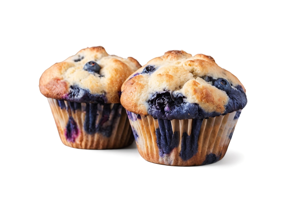 Closeup two delicious blueberry muffin isolated on white background