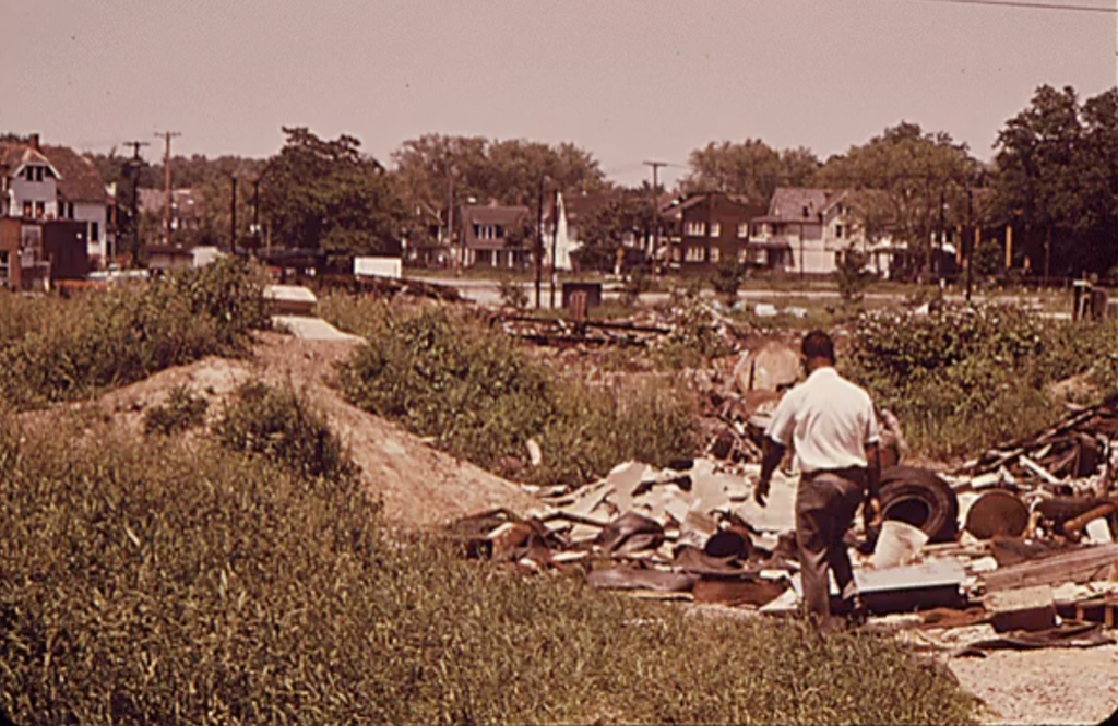 Superior Avenue, Cleveland, covered in trash