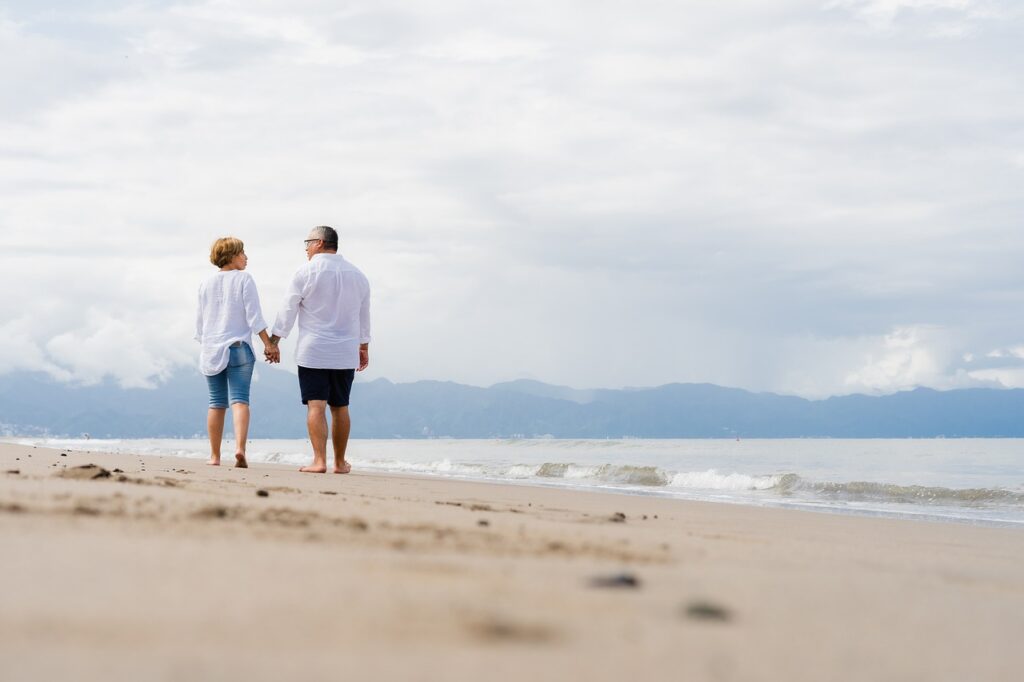 husband and wife on beach