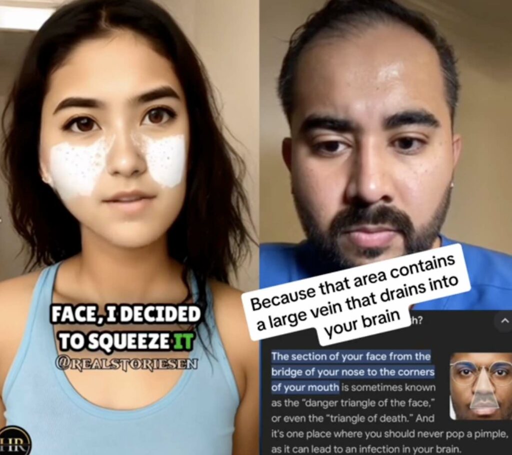 everariasmd on TikTok discussing the Triangle of Death zone on face 