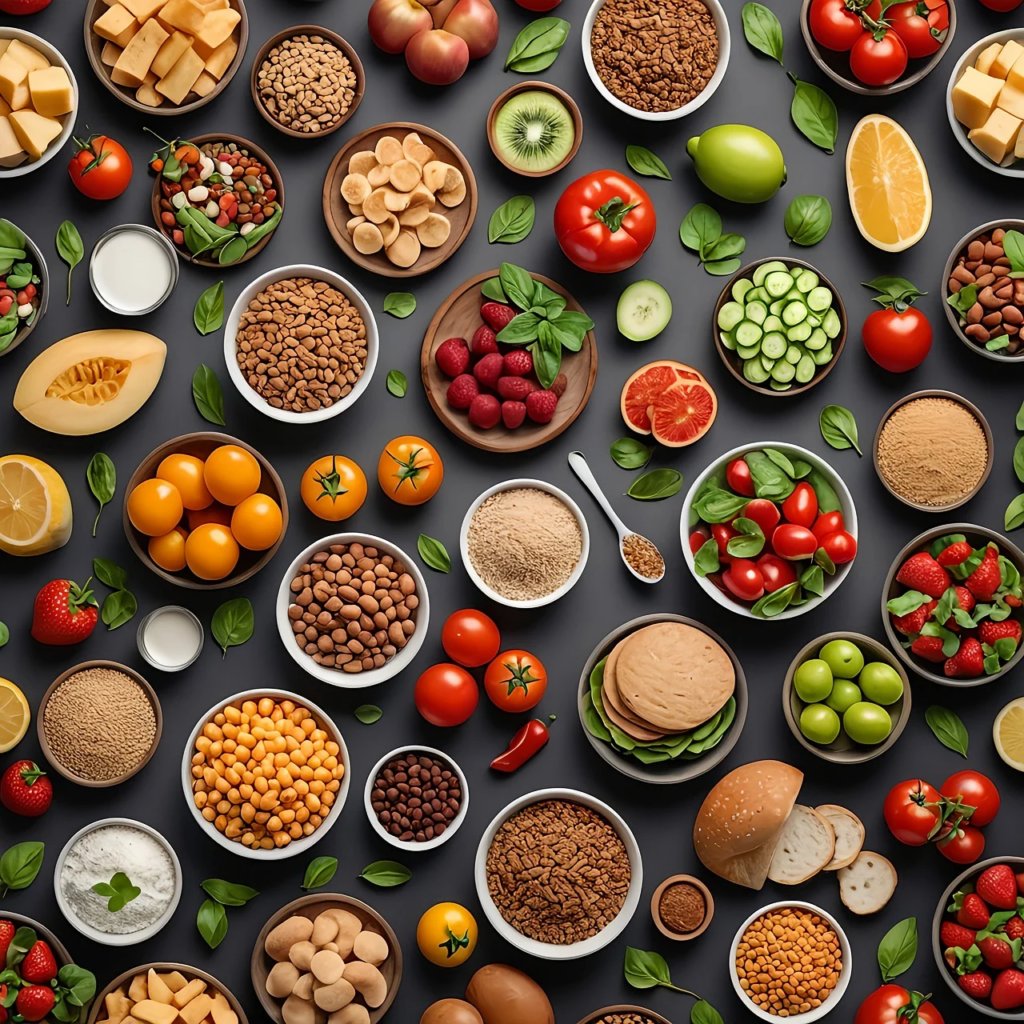 Many bowls of many foods