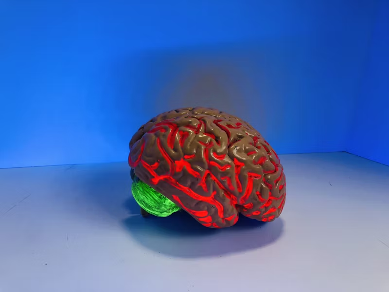 A brain lit up with green and red lighting