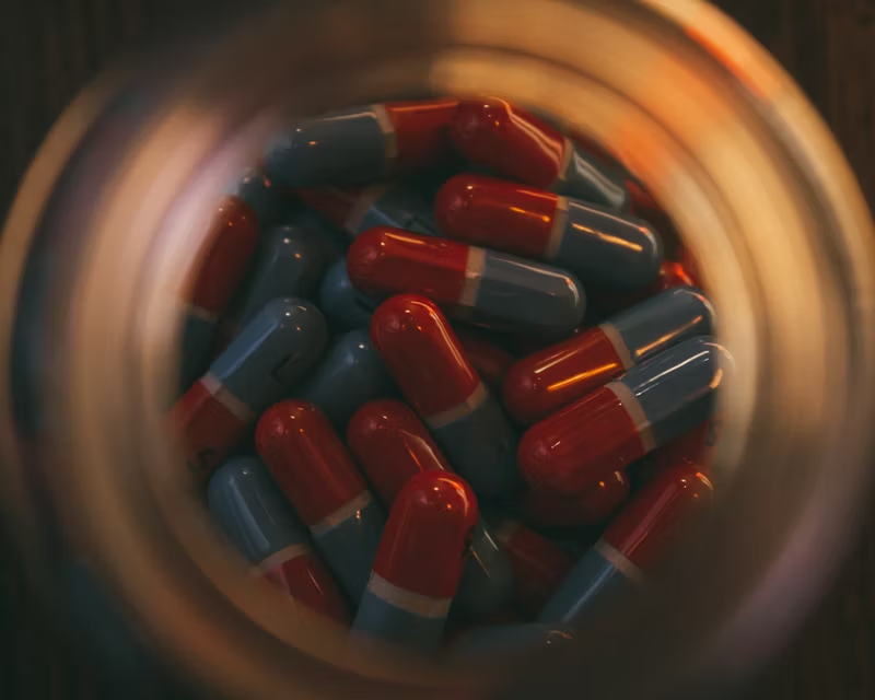 Close-up of a full bottle of pills