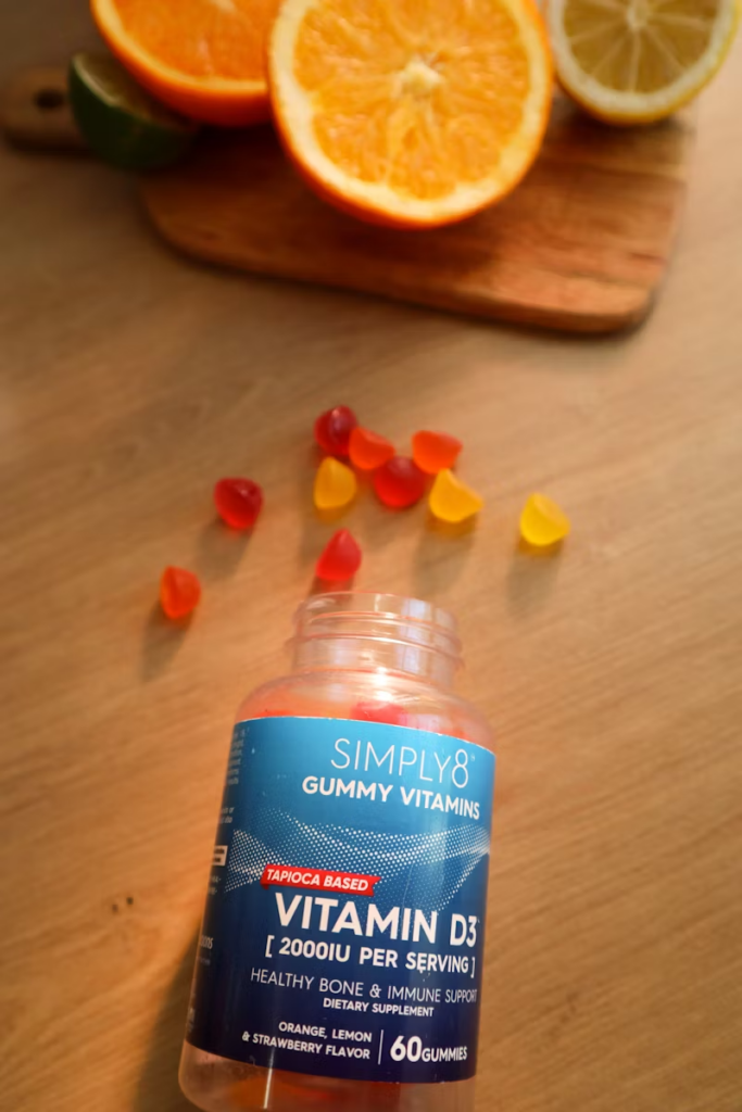 Vitamin D gummies on a table