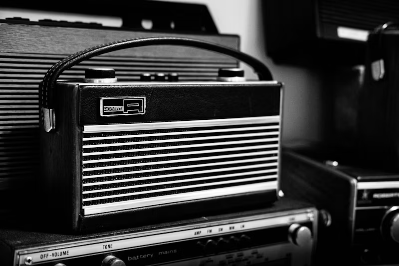 Black and white photo of a radio