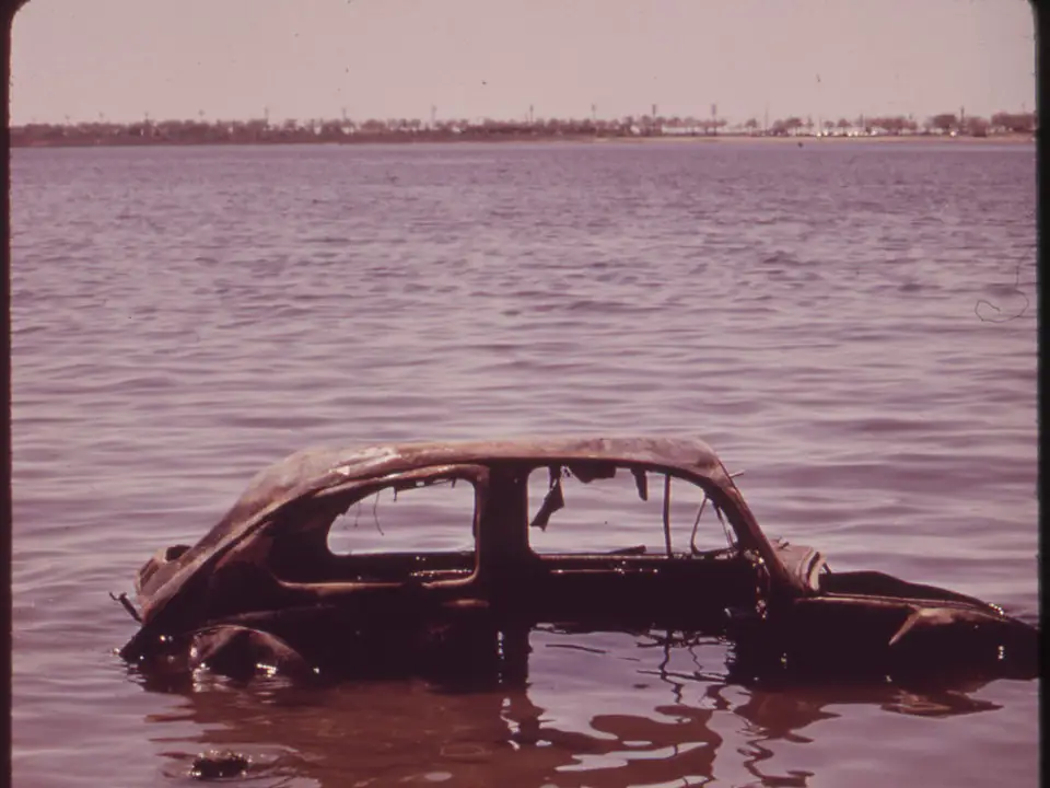 A photographer snapped this image of an abandoned, waterlogged car in Jamaica Bay, New York.
