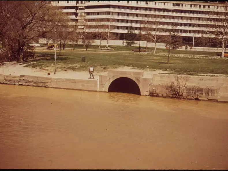 Raw sewage flows through the Georgetown Gap, in 1973. 