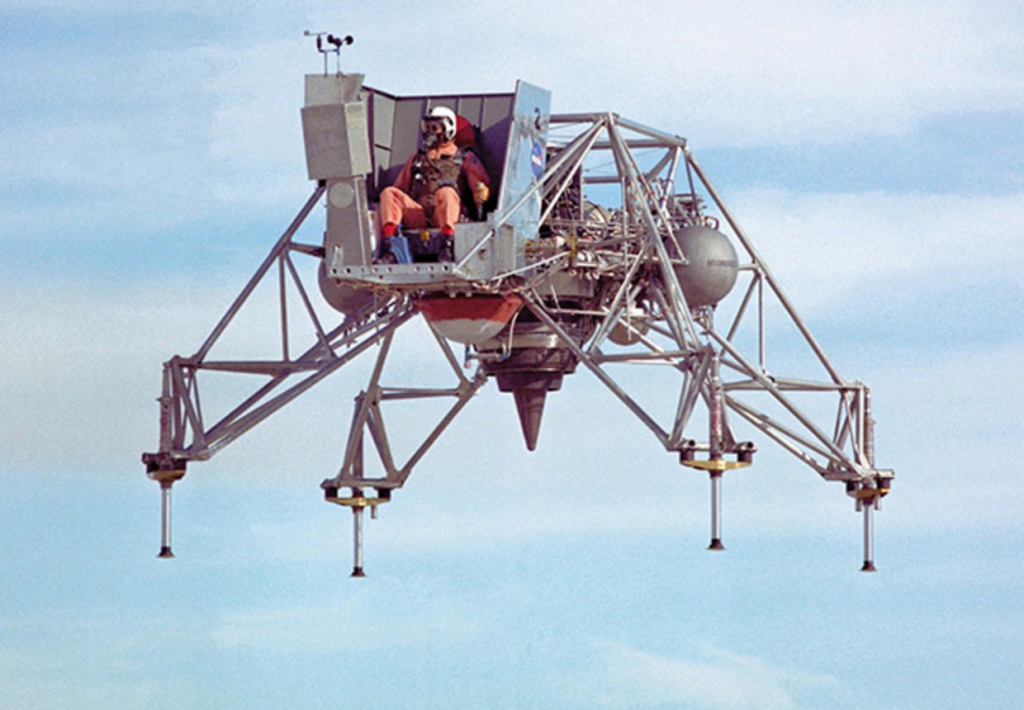 Man flying NASA lunar gear