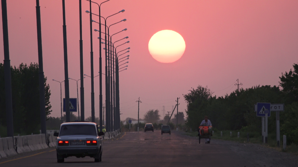 Karl walking in the sunset, Uzbekistan 2019

