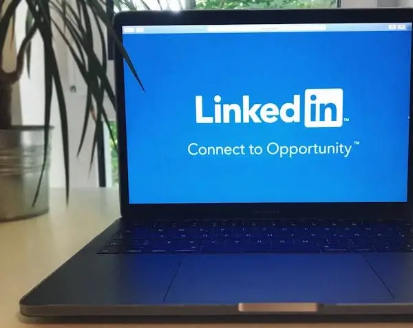 LinkedIn logo on laptop